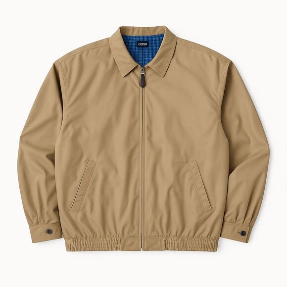 Chaps Men’s 4XB Tan Harrington Golf Jacket Plaid Lined Zip Front - Picture 2 of 10